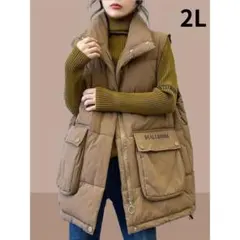 本日限定価格♡ 2L 中綿ベスト　ロング　ジャケット　フェイクダウン　アウター