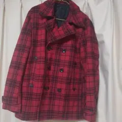 赤と黒のチェック柄 ウールピーコート
