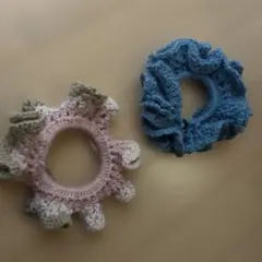 【Handmade HΛL】編み物フリルシュシュ2個セット