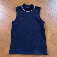 INGNI ビジュー ノースリーブ プチハイネック タートル ネイビー