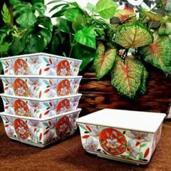 ⬛【1988年作コレクション】新品・有田焼【春雄苑錦五彩作】茶碗５皿セット ♢【50年前のコレクション】♥選べる3皿♥有田焼【春雄苑錦