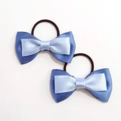 【ハンドメイド】青色と水色のリボンヘアゴム2個セット