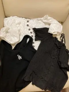 シャーリング　カットソー　タンクトップ　半袖夏服　3枚セット　ブラウス　tシャツのサムネイル