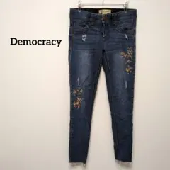 Democracy スキニー ジーンズ ダメージ加工 花柄刺繍 size2