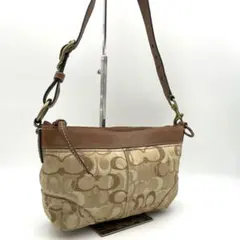 COACH コーチ シグネチャー ショルダーバッグ ベージュ キャンバス レザー
