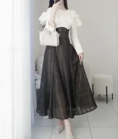 【mily bilet】チュールフリルデザインドッキングワンピース(ロング丈)S