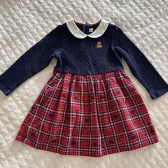 ミキハウス　テディベア刺繍入り　チェック柄　ワンピース 90