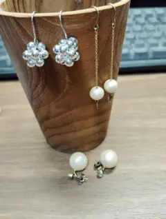 シルバーとパールのピアス3ペアセット