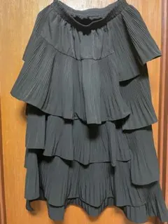 黒 ティアードスカート フリル ロングスカート