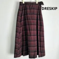【美品】DRESKIP チェックフレアスカート L えんじ バーガンディ