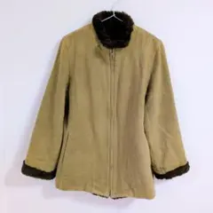 ヴィンテージ ムートン風 ボアジャケット カーキスエード調 古着 M相当