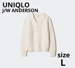【1回着用】ケーブルVネックセータ- オフホワイト L UNIQLO JWA