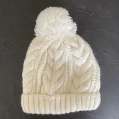 ベビーボンボンニット帽 アイボリー 雪遊び 冬 防寒 ベビー 毛糸帽子