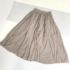 スカート ロング ベージュ ギャザー ボリューム サテン風 秋冬 春夏