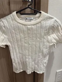 ZARA アイボリー パフスリーブ 半袖ニット