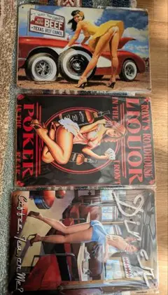 3枚セット ブリキ看板 プレート レトロ セクシー アメリカン雑貨 車 カフェ
