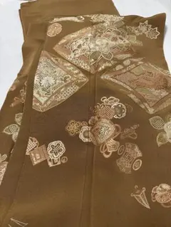 【銘品新品】京都老舗銘店「ゑり善」丁子茶色 塩瀬帯「松文文様 葵文様」染帯 銘品新品】京都老舗銘店「ゑり善」丁子茶色 塩瀬帯「松文文様 葵