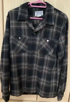 オープンカラー ウール調 マドラス チェックシャツ 黒 茶 M 【個性派古着】