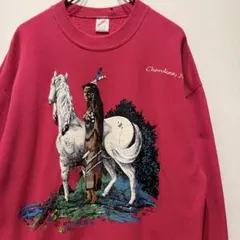 90's JERZEESボディ ネイティブアメリカン柄 スウェット L