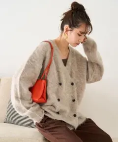 ダブルブレスト シャギー ニット カーディガン