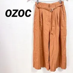 406 オゾック　ワイド・ガウチョパンツ　ウエストゴム　七分丈　カジュアル　茶