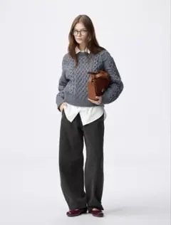 デニムスウェットバレルレッグパンツ