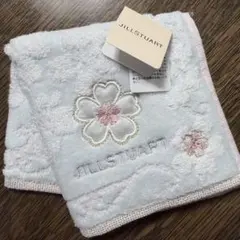 【新品】JILL STUART ミニタオルハンカチ 桜アップリケ　ブルー