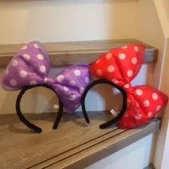 ディズニー　ミニー カチューシャ ビックリボン 赤 紫 水玉