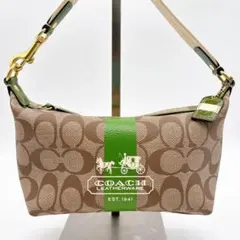 極美品♡COACH アクセサリーポーチ ホース シグネチャー グリーン