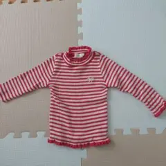 KP　赤と白のストライプ フリル付きハイネック