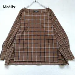 Modify モディファイ チェックブラウス ノーカラー ストレッチ 日本製のサムネイル