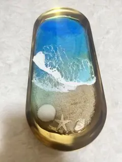海　トレイ　沖縄　ブルー　レジンアート海の波と砂浜