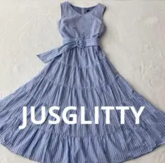 JUSGLITTY ストライプ ノースリーブ ロングワンピース