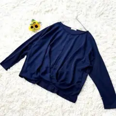 アースミュージック【F】 異素材カットソー　ニット素材　ゆったり　ゆるだぼ　紺色