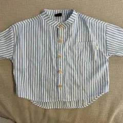 青と白のストライプ クロップドシャツ