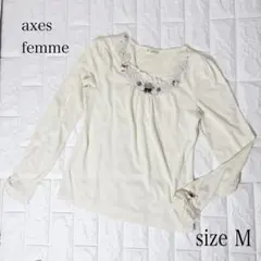 axes femme レース カットソー 薔薇 花 モチーフパール M