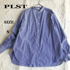 PLST プラステ　バンドカラーシャツブラウス　パールボタン　ストライプ　S