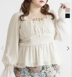 CLETTE オリジナル デコルテリボンギャザーブラウス 　アイボリー　3L