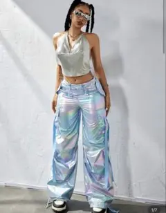 SHEIN Y2K ホログラム カーゴパンツ スウェット ブルー