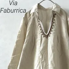 Via Faburrica シャツ チュニック 七分袖 Ｖネック 刺繍 ゆったり