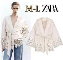 新品 ZARA ベルト付 スエード フラワー カットワーク トレンチコート ML