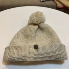 ベビー ニット帽 ポンポン付き アイボリー