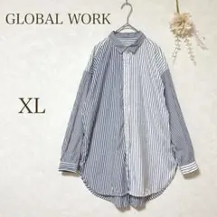 【グローバルワーク】　シャツ ストライプ　XL 大きめ　レーヨン　ゆったり