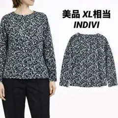 【美品】INDIVI 花柄ブラウス 総柄 長袖 Vネック ブラック XL相当のサムネイル