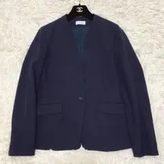 【美品✨】PLST ブラッシュドバックカラーレスジャケット ネイビー L