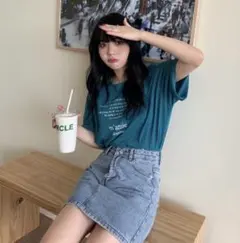 ビックシルエット Tシャツ 韓国 トップス カットソー 半袖シャツ グリーン