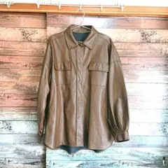 Ｍサイズ【INGNI】フェイクレザージャケット、ブラウン、フェイクレザーシャツ