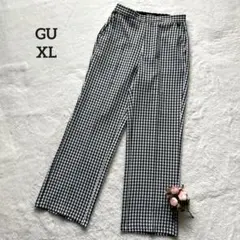 GU◇ギンガムチェックストレートパンツ　ブラック　XL　センタープレス　春夏