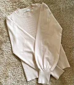 インデックス　ピンクベージュ リブ編み ニット 長袖 バルーンスリーブ