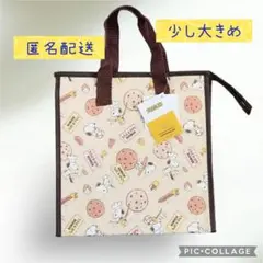 Aブラウン-25 大きめ スヌーピー保冷保温ミニランチバッグ縦型ファスナー付き